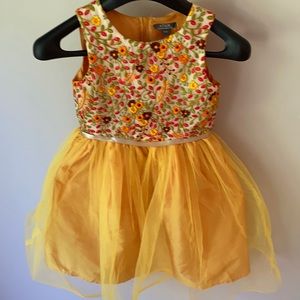 Yellow Floral Girls’ Dress with Tulle Skirt